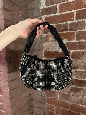 Zara Black Studded Mini Shoulder Bag with Braided Handle